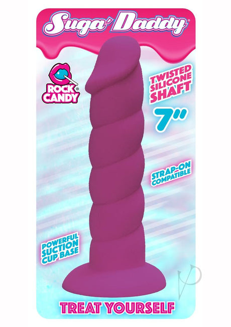 Suga' Daddy Silicone Dildo 7 Inch Purple with twisted shaft and suction cup base for pleasure.