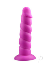 Suga' Daddy Silicone Dildo 7 Inch Purple with twisted shaft and contoured head for G-spot stimulation.