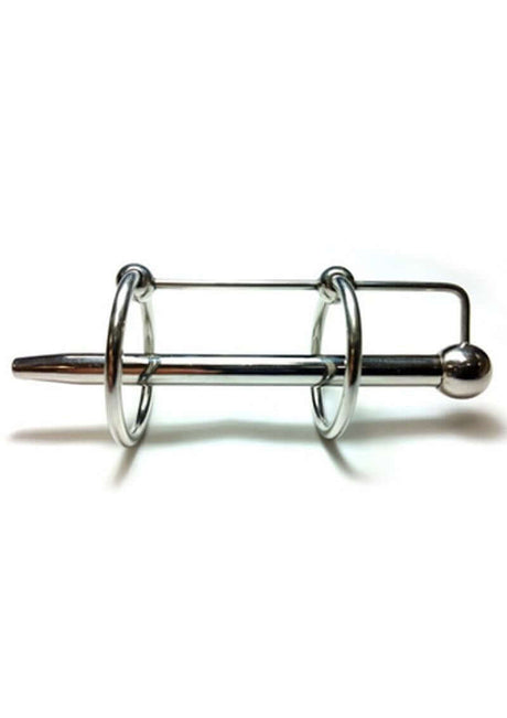 Rouge Stainless Steel Double Ring Sperm Stopper with smooth shaft and two graduated rings for stimulation.
