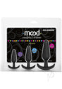 Mood Naughty 1 Trainer Silicone Anal Plug 3 Piece Set Black in a stylish package with three graduated plugs.