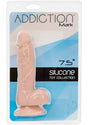 Addiction Mark 7.5 Inch Silicone Dildo with Balls Vanilla packaging featuring realistic design and suction base.