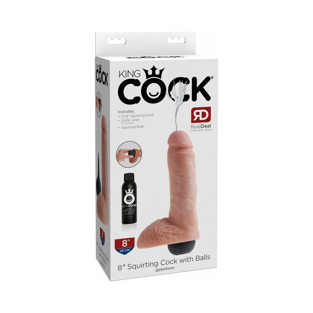King Cock 8 inches Squirting Cock With Balls Realistic Dildo Beige