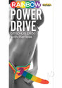 Rainbow Power Drive Strap On Dildo 7 inch Multicolor with adjustable harness for hands-free play