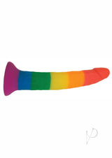 Rainbow Power Drive Strap On Dildo 7 inch Multicolor in vibrant rainbow colors for adventurous couples.