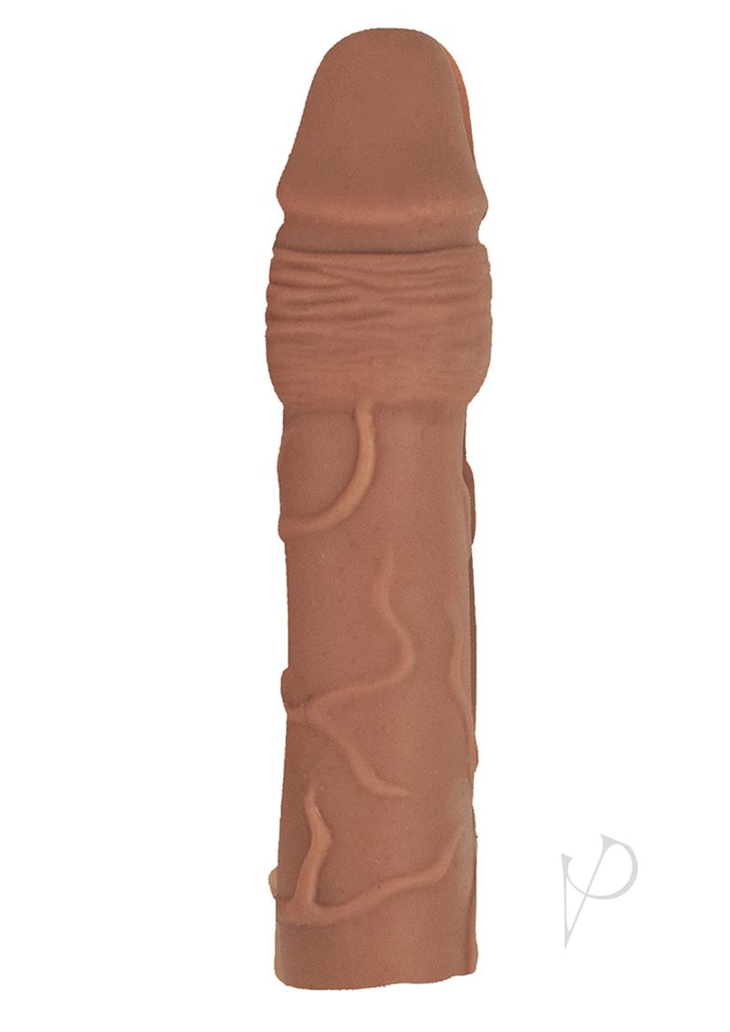 Natural Realskin Penis Xtender Vibrating Chocolate lifelike extension sleeve for enhanced pleasure.