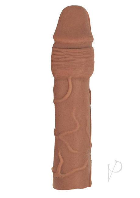 Natural Realskin Penis Xtender Vibrating Chocolate lifelike extension sleeve for enhanced pleasure.