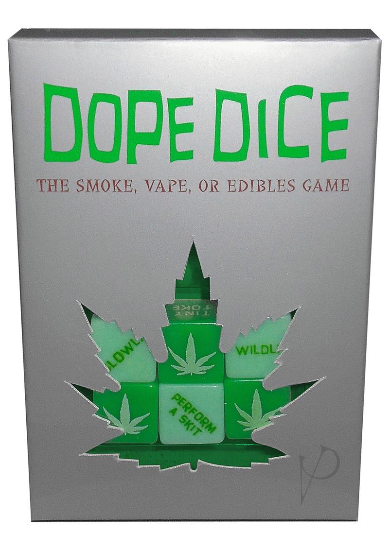 Dope Dice The Smoke Vape or Edibles Game box featuring a playful design and cannabis-themed dice.