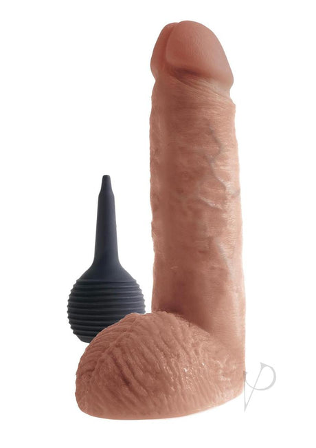 King Cock 8 Inch Squirting Dildo with Balls Caramel with squeeze bulb for realistic ejaculation.