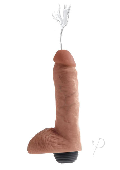 King Cock 8 Inch Squirting Dildo with Balls Caramel featuring lifelike design and working ejaculation feature.