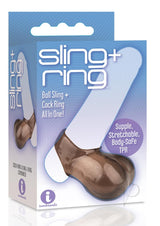 The 9's Sling and Ring Cock Ring and Ball Sling Smoke packaging featuring a ball sling and cock ring design.