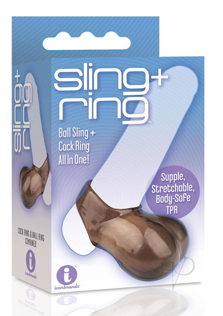 The 9's Sling and Ring Cock Ring and Ball Sling Smoke packaging featuring a ball sling and cock ring design.