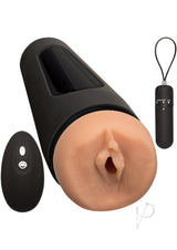 Main Squeeze Vibro Vibrating Pussy Masturbator Vanilla with remote control and realistic design.