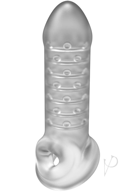 OptiMALE Thin Extender with Ball Strap Frost, clear sleeve for added length and stimulation.