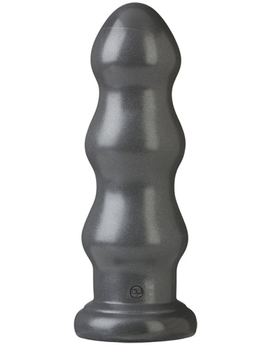 American Bombshell B10 Tango Dildo in dark gray with a unique ripple design and sturdy base.