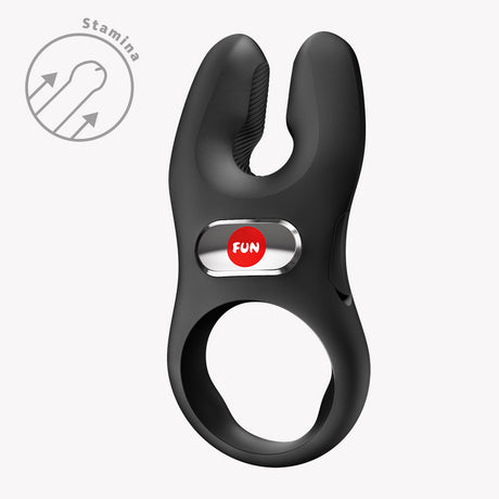 NOS Classic Vibrating Cock Ring Black with dual motors for clitoral stimulation and enhanced pleasure.