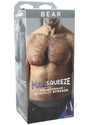 Man Squeeze Bear Ultraskyn Masturbator Butt Vanilla packaging with model showing variable pressure stroker design.