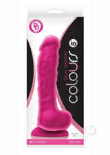 Colours Dual Density Silicone Dildo 8 inch Pink in packaging, showcasing its lifelike design and texture for pleasure.