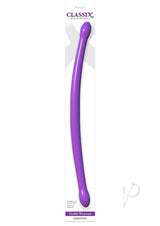 Classix Double Whammy Double Dildo 17.25 inch Purple in packaging, highlighting its flexible and smooth design.