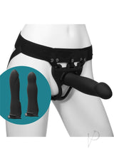 Body Extensions Be Ready Silicone Strap-On Set Black with elastic harness and silicone attachments.