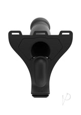 Body Extensions Be Naughty Silicone Strap-On Harness Black top view showcasing its hollow insert and harness design.
