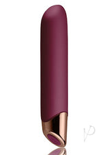 Chaiamo Rechargeable Silicone Vibrator Burgundy with a sleek design and rose gold accents.
