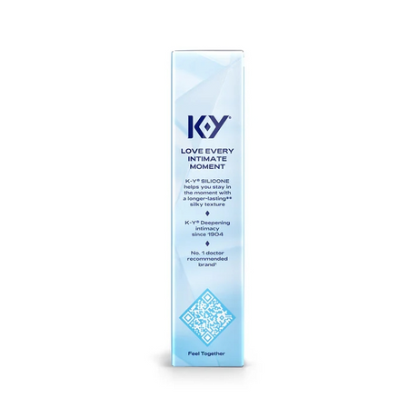K-Y Premium Silicone Personal Lubricant 1.5 Oz packaging showcasing silky texture for intimate moments.