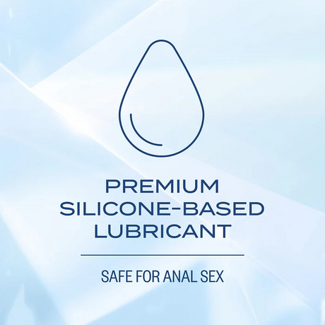 K-Y Premium Silicone Personal Lubricant 1.5 Oz logo featuring Premium Silicone-Based Lubricant safe for anal sex.