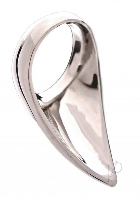 Rouge Stainless Steel Play Tear Drop Cockring 45mm Silver showing sleek design and smooth pointed tip.