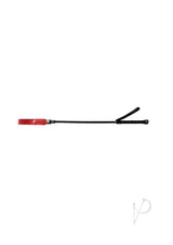 Rouge Fifty Times Hotter Short Riding Crop Slim Tip 20 inch, featuring a sleek red leather tip and a sturdy black handle.