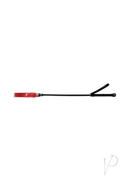 Rouge Fifty Times Hotter Short Riding Crop Slim Tip 20 inch, featuring a sleek red leather tip and a sturdy black handle.