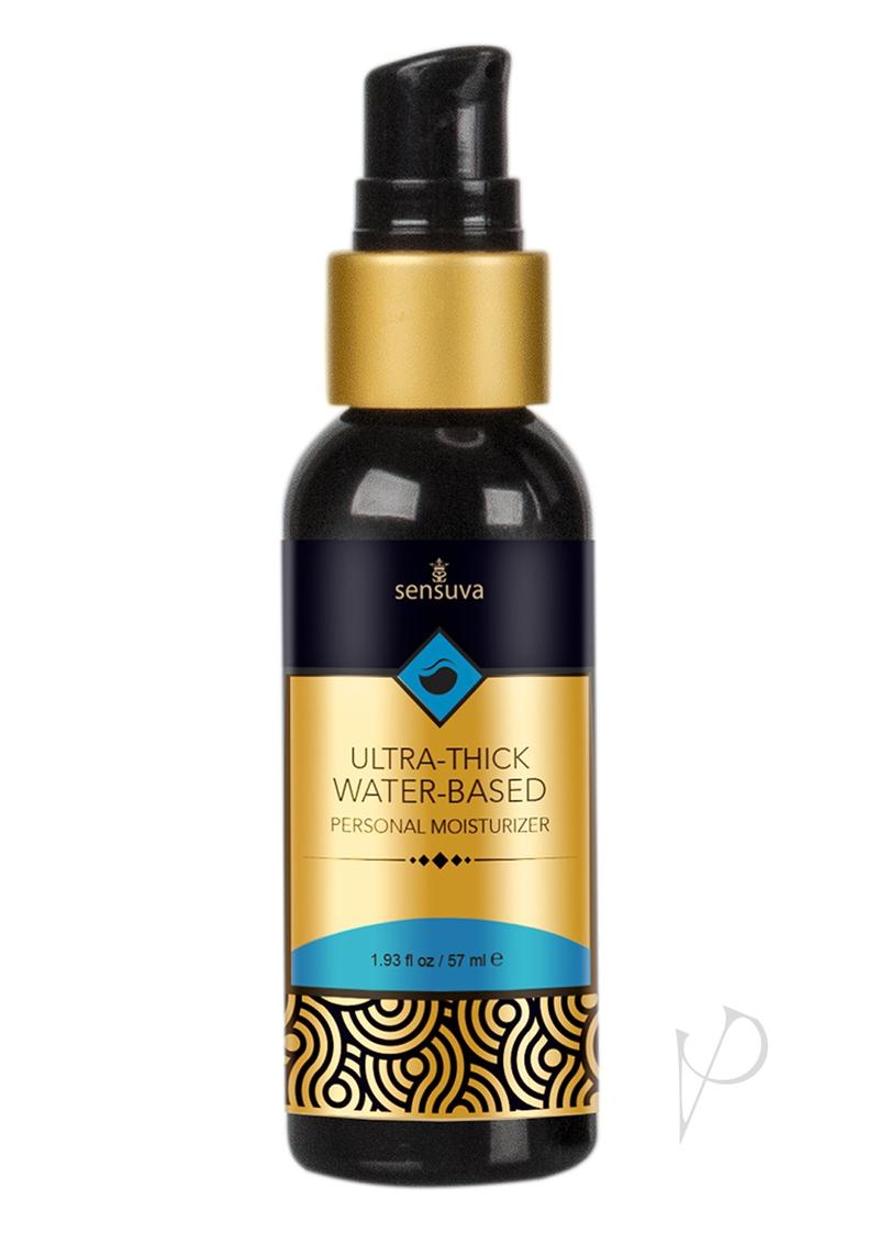 Sensuva Ultra Thick Water Based Lubricant 1.93 oz bottle with gold and blue design for enhanced personal moisture.