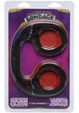 Japanese Style Bondage Cotton Cuffs Black packaged design with black cotton cuffs for wrist or ankle restraint.