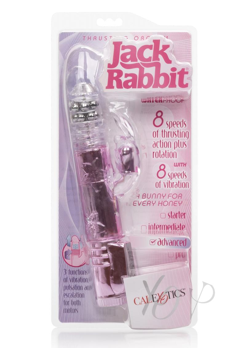 Jack Rabbit Thrusting Orgasm Beaded Rabbit Vibrator Pink packaging showcasing its features and design.