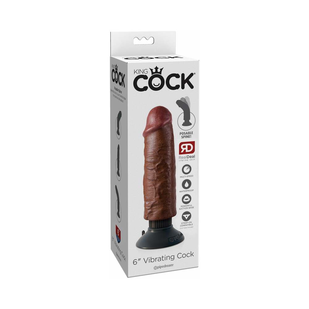 King Cock 6 inches Vibrating Cock Poseable Dildo With Suction Cup Brown
