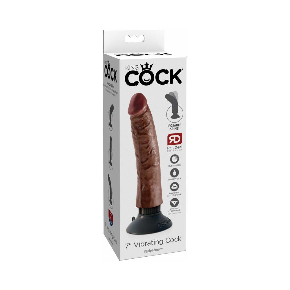 King Cock 7 inches Vibrating Cock Poseable Dildo With Suction Cup Brown