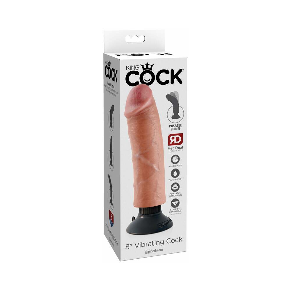 King Cock 8 inches Vibrating Cock Poseable Dildo With Suction Cup Beige