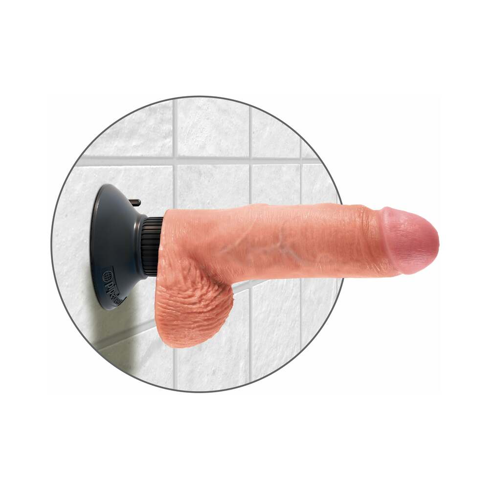 King Cock 7 inches Vibrating Cock With Balls Poseable Suction Cup Dildo Beige