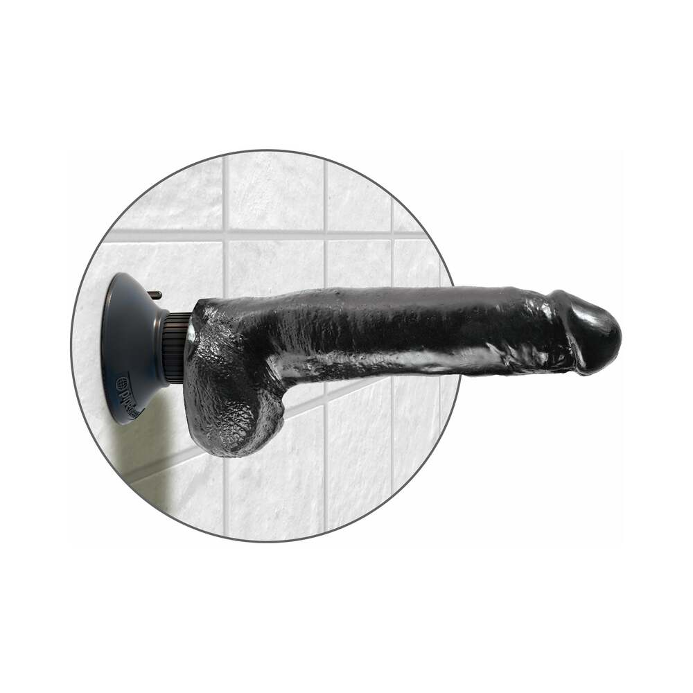 King Cock 9 inches Vibrating Cock With Balls Poseable Suction Cup Dildo Black