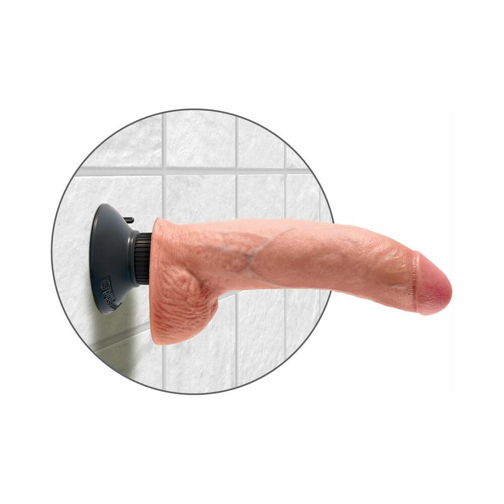 King Cock 9 inches Vibrating Cock With Balls Poseable Suction Cup Dildo Beige