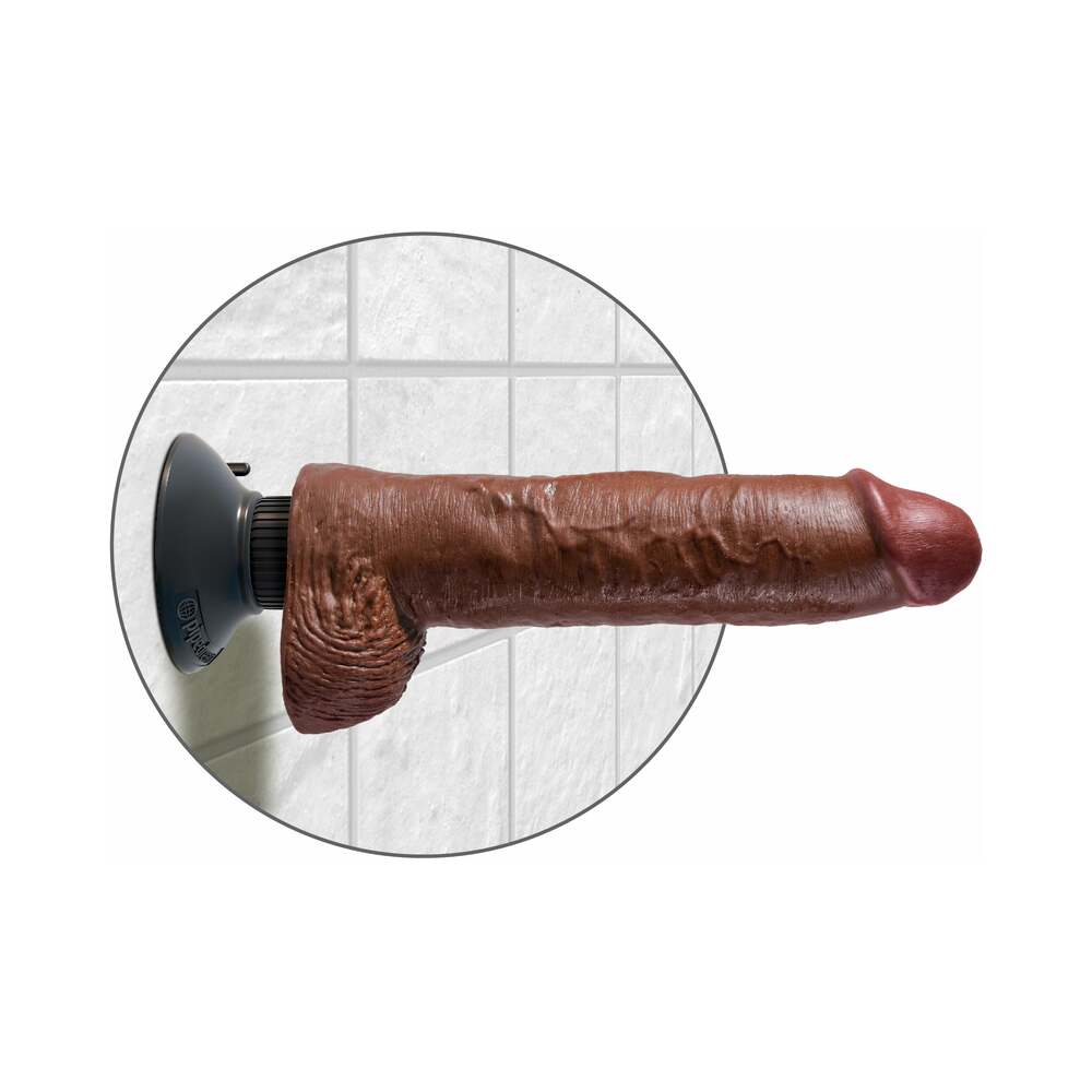 King Cock 10 inches Vibrating Cock With Balls Poseable Suction Cup Dildo Brown