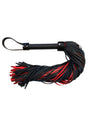 Rouge Anaconda Leather Flogger with Cuff Black and Burgundy, featuring genuine leather strands and a sleek handle design.