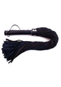 Rouge Suede Flogger with Leather Handle Black and Blue head-on view showcasing soft suede falls and leather handle