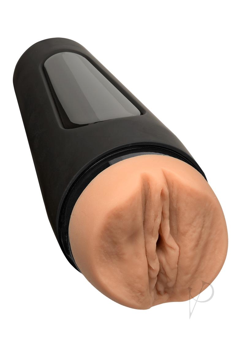 Main Squeeze @viking.barbie Ultraskyn Masturbator Vanilla in a durable black casing with lifelike sleeve.