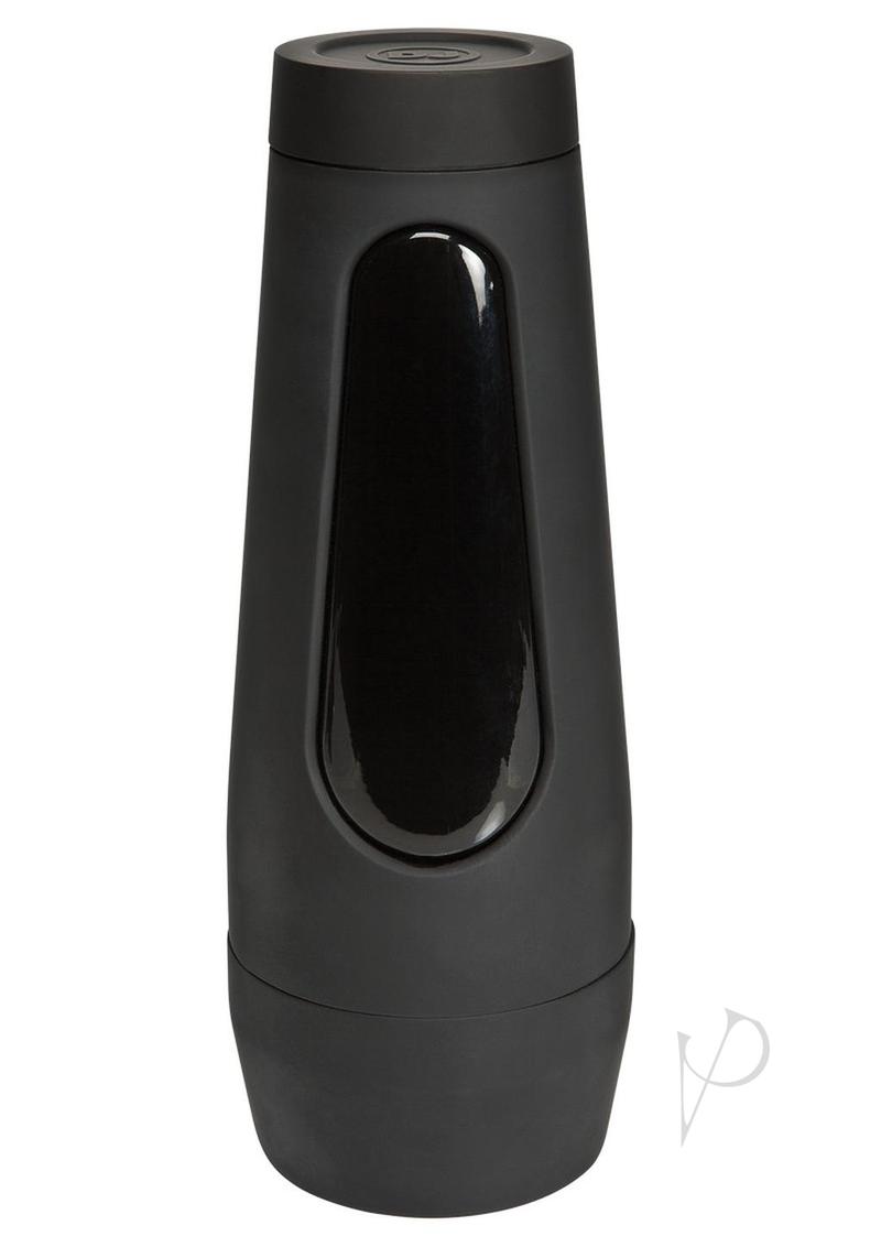Main Squeeze @viking.barbie Ultraskyn Masturbator Vanilla in a sleek black casing for discreet pleasure.