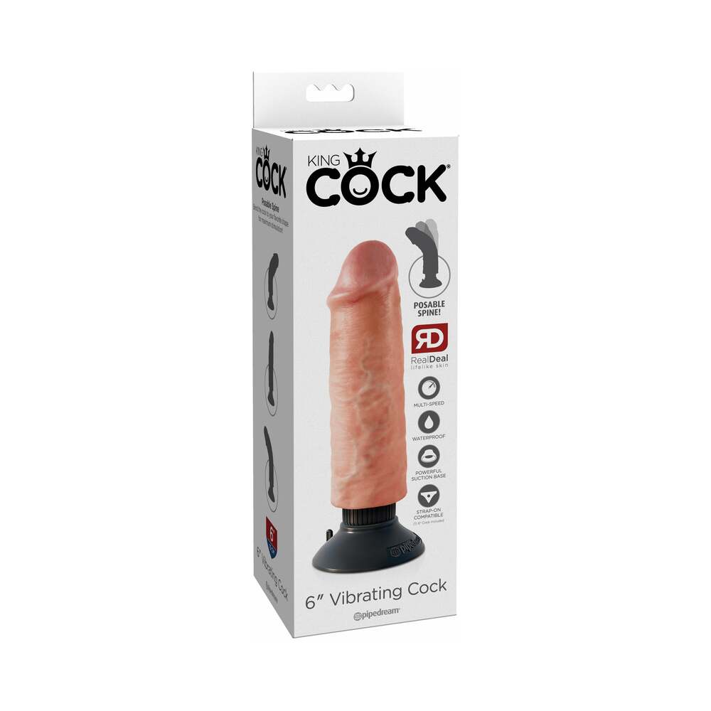 King Cock 6 inches Vibrating Cock Poseable Dildo With Suction Cup Beige