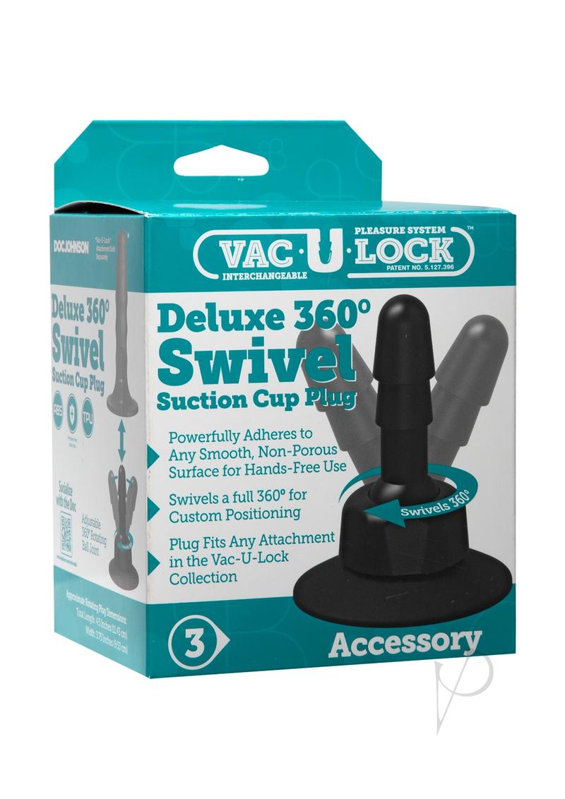 Vac U Lock Deluxe 360 Swivel Suction Cup Plug Black packaging showing the versatile hands-free accessory.