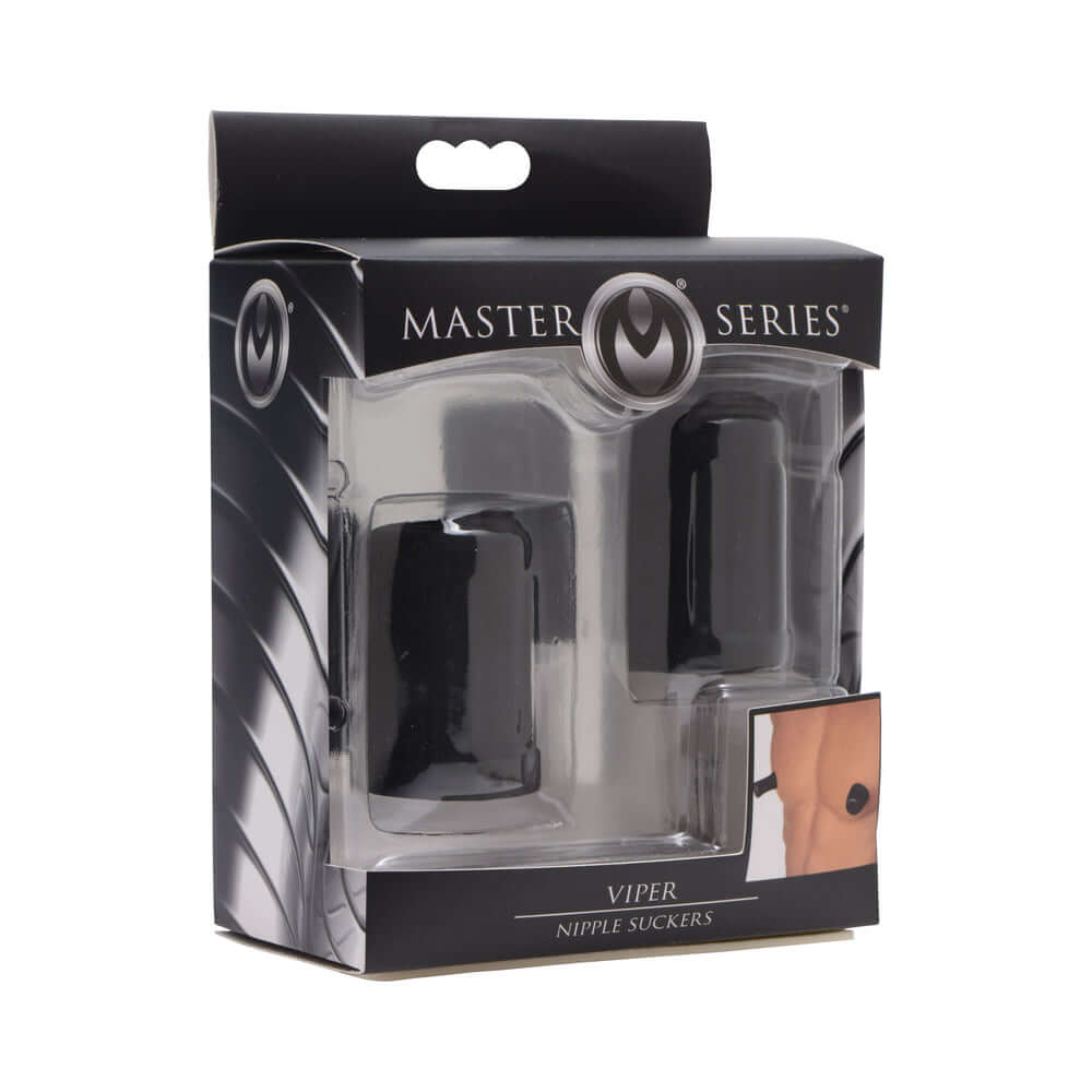 Masters Viper Nipple Suckers Black packaging showcasing the intense nipple play tool.