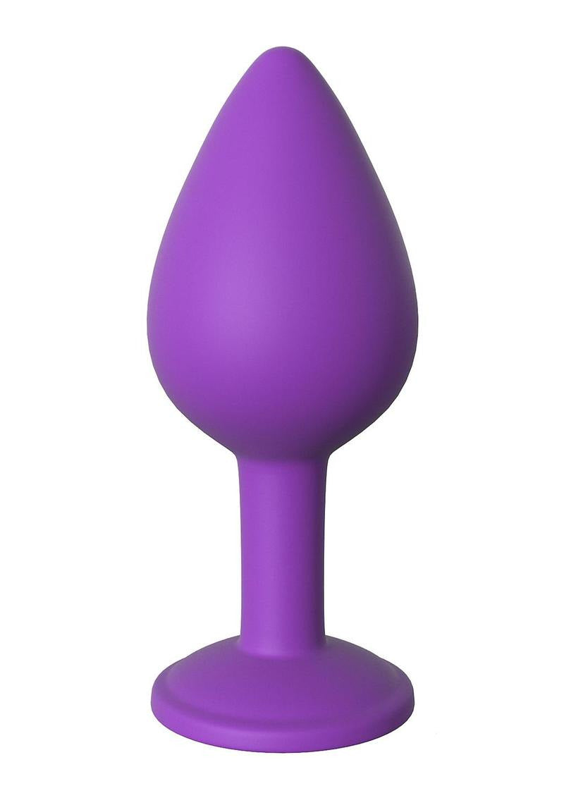 Fantasy For Her Her Little Gem Medium Anal Plug Purple displayed on a white background, showcasing its smooth silicone design.