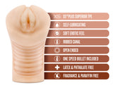 M Elite Soft and Wet Annabella Pussy Stroker Beige with features including self-lubricating, soft feel, and open-ended design.