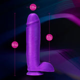 Neo Elite 10 Inch Silicone Dual Density Cock with Balls Purple dimensions showing 10.5 in total length and 2.25 in width.
